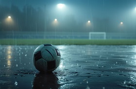 Soccer field in the rain